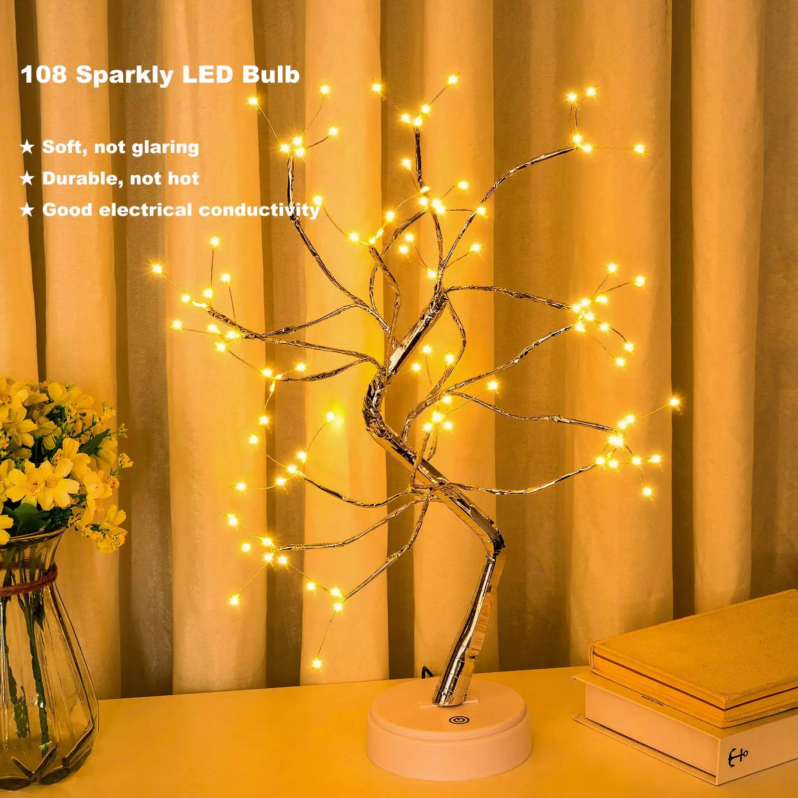 108LED Fairy Sparkly Tree Table Lamp Remote Control USB&3AA Powered DIY Bonsai Artificial Tree Light Bedroom Desktop Night Light