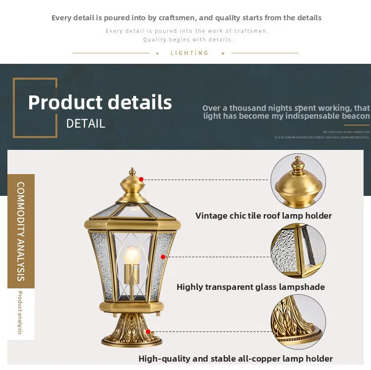 European Style Outdoor Waterproof Lawn Brass Lighting Retro Garden Villa Wall Light Engineering Landscape Courtyard E27 Fixture