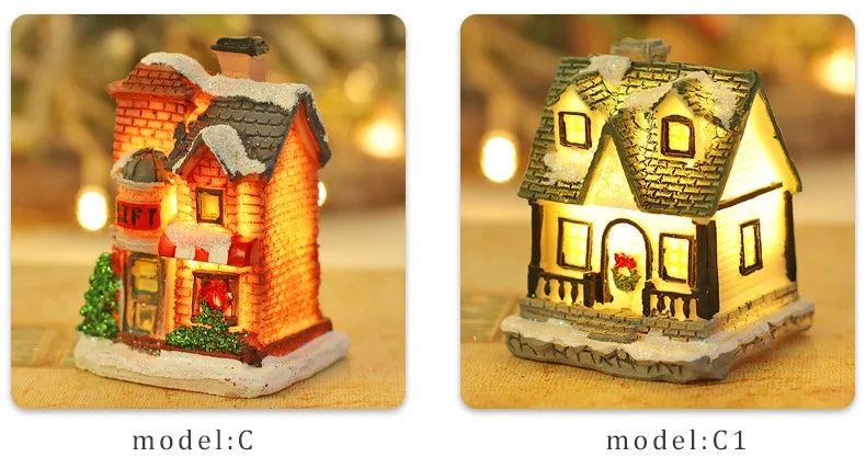 1~6pcs LED Night Light Christmas Ornaments 2025 Luminous Castle Snow House Sculpture Xmas Decoration for Home New Year Navidad