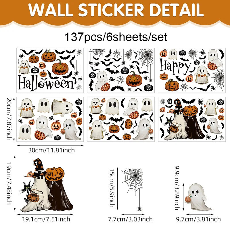 Halloween Window Stickers Pumpkin Living Room Glass Window Decoration Electrostatic Stickers Ghost Helloween Stickers