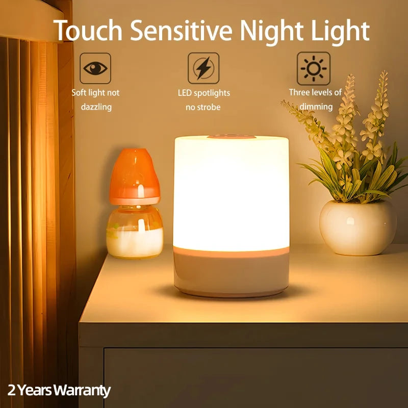 Kids Night Light Led Touch Sensor Light Stepless Dimmable Beside Lamp USB Charging Table Lamp Baby Night Lamp for The Bedroom