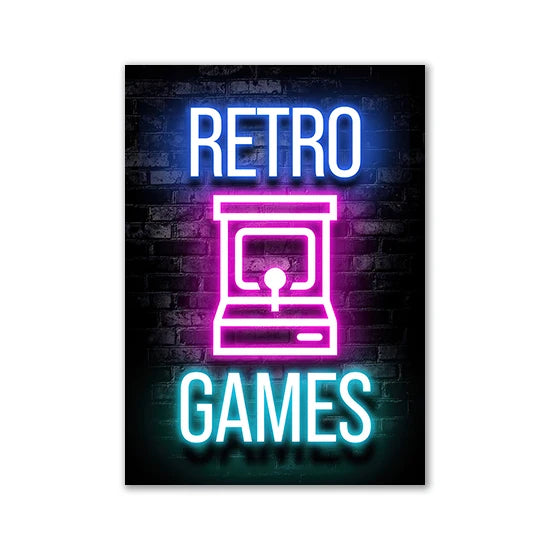 Motivational Neon Effect Game Slogan Pictures Flat Printed on Canvas Wall Posters and Paintings for Game Room Decor Gamers’ Gift
