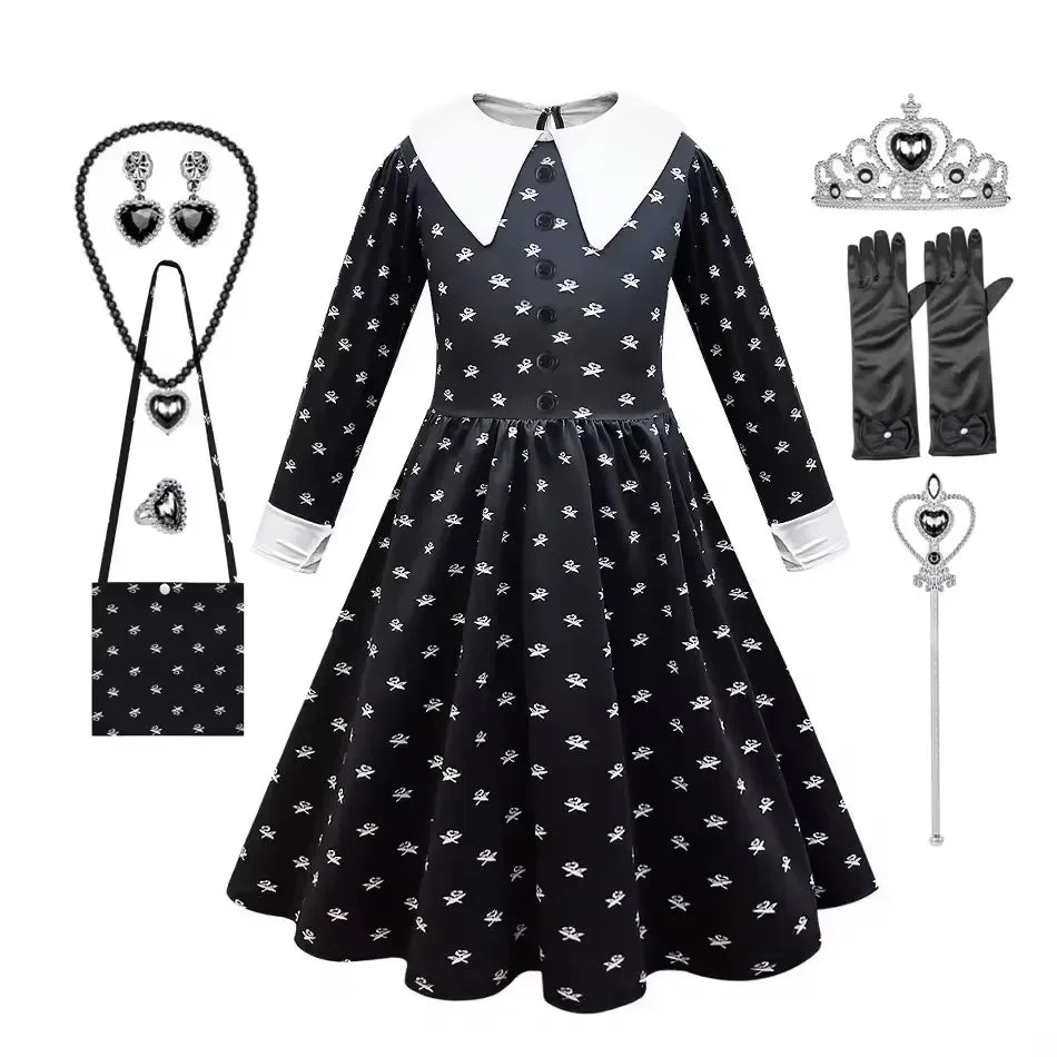 Halloween Costume For Girls Adams Cosplay Black Dress Costumes Gothic Dresses Children Clothes Party