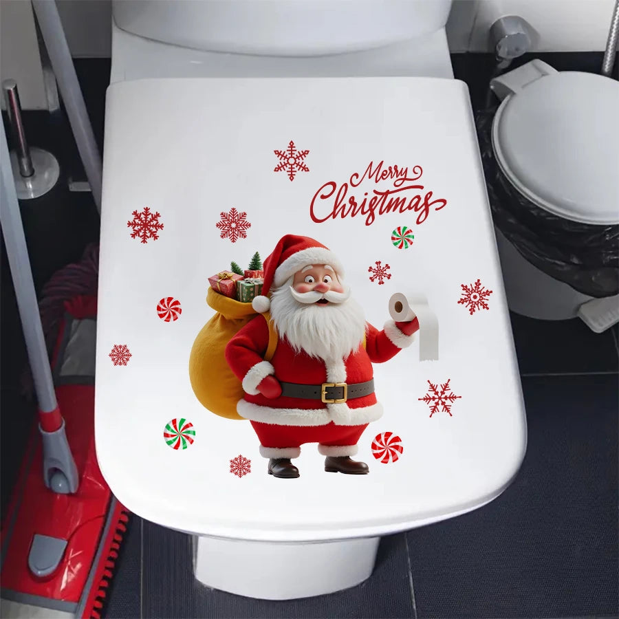 Merry Christmas Santa Toilet Stickers - Removable PVC For Bedroom Living Room Bathroom Decoration Toilet Decal
