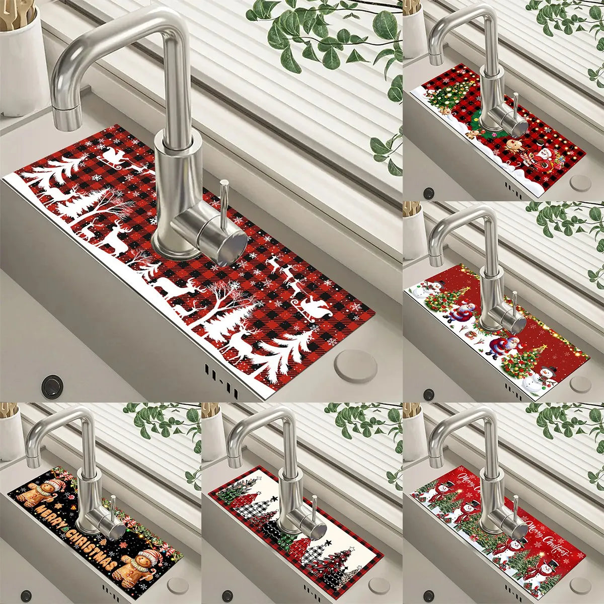 Christmas Kitchen Diatomaceous Earth Mat, Faucet Absorbent Mat Home Bathroom Kitchen Countertop Accessories Christmas Decor 2024