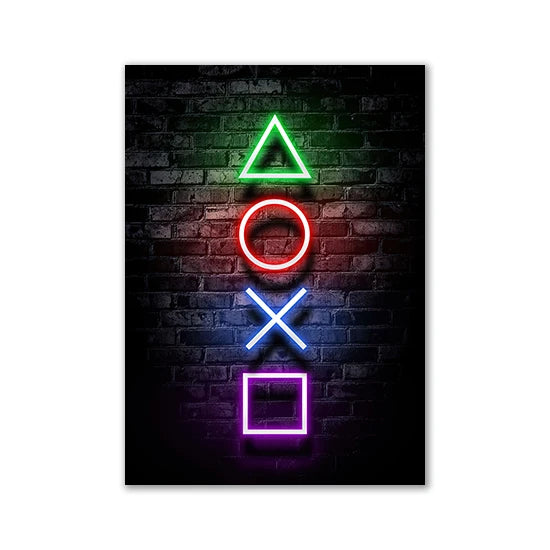 Motivational Neon Effect Game Slogan Pictures Flat Printed on Canvas Wall Posters and Paintings for Game Room Decor Gamers’ Gift