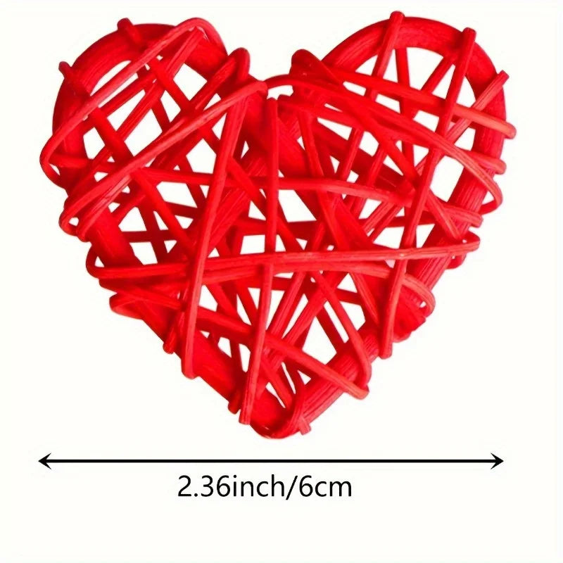 20pcs Heart Shaped Rattan Ball Decoration Valentine's Day Home Decoration DIY Filling Decoration Wedding Table Decoration (red)