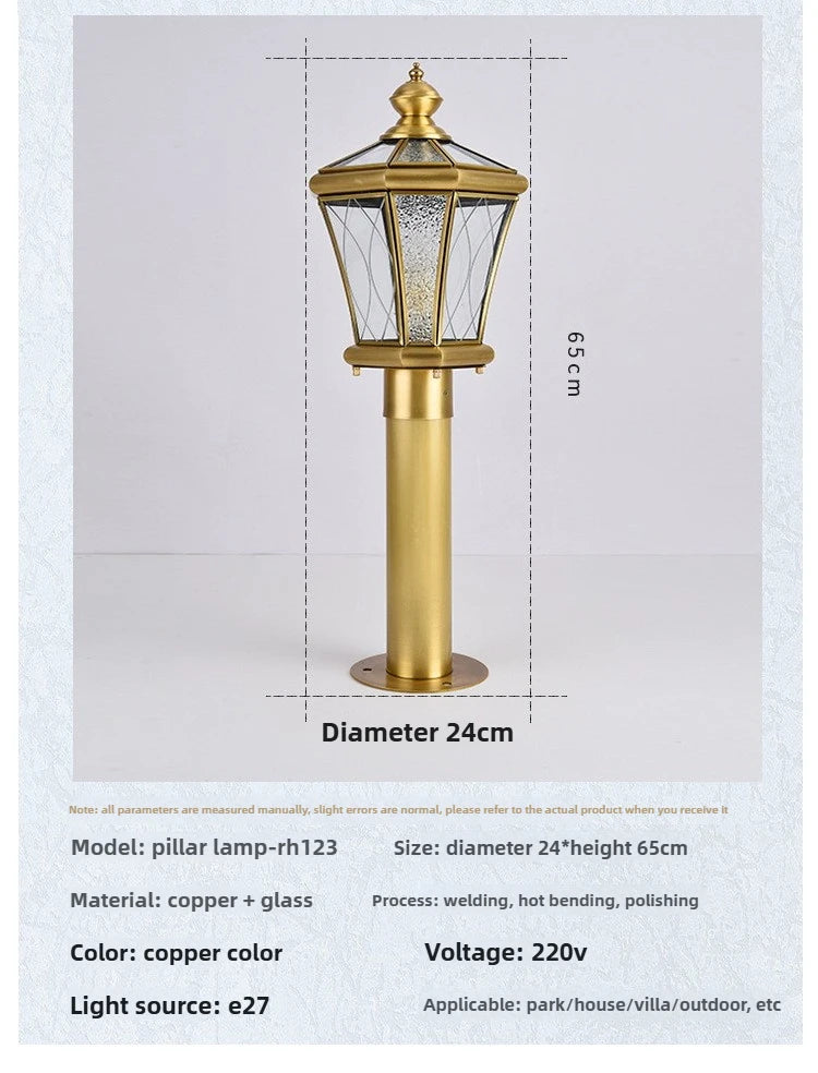 European Style Outdoor Waterproof Lawn Brass Lighting Retro Garden Villa Wall Light Engineering Landscape Courtyard E27 Fixture