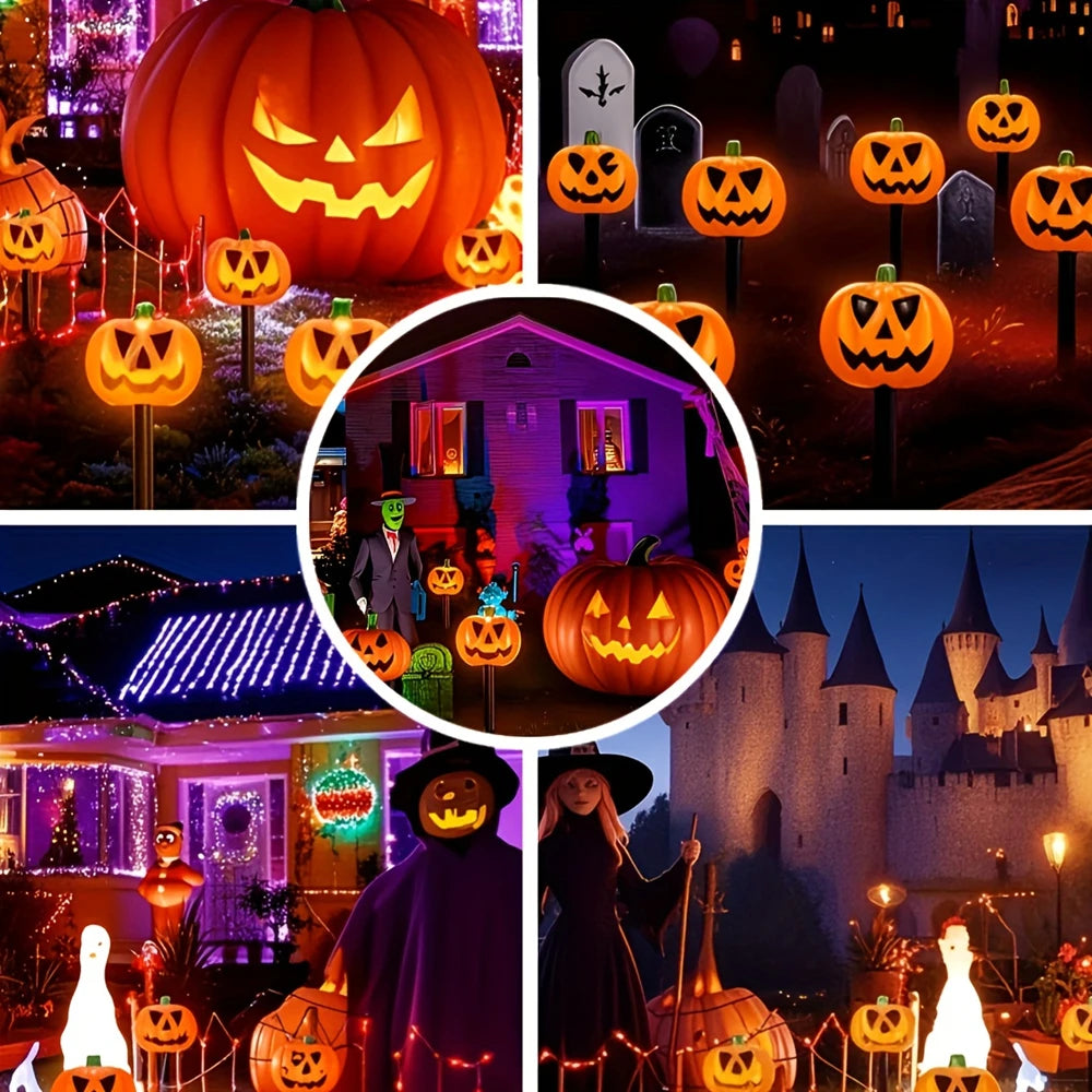 1 set of 5 solar pumpkin lanterns - glowing Halloween grapevines, Day of the Dead magic garden decoration, suitable for graves a