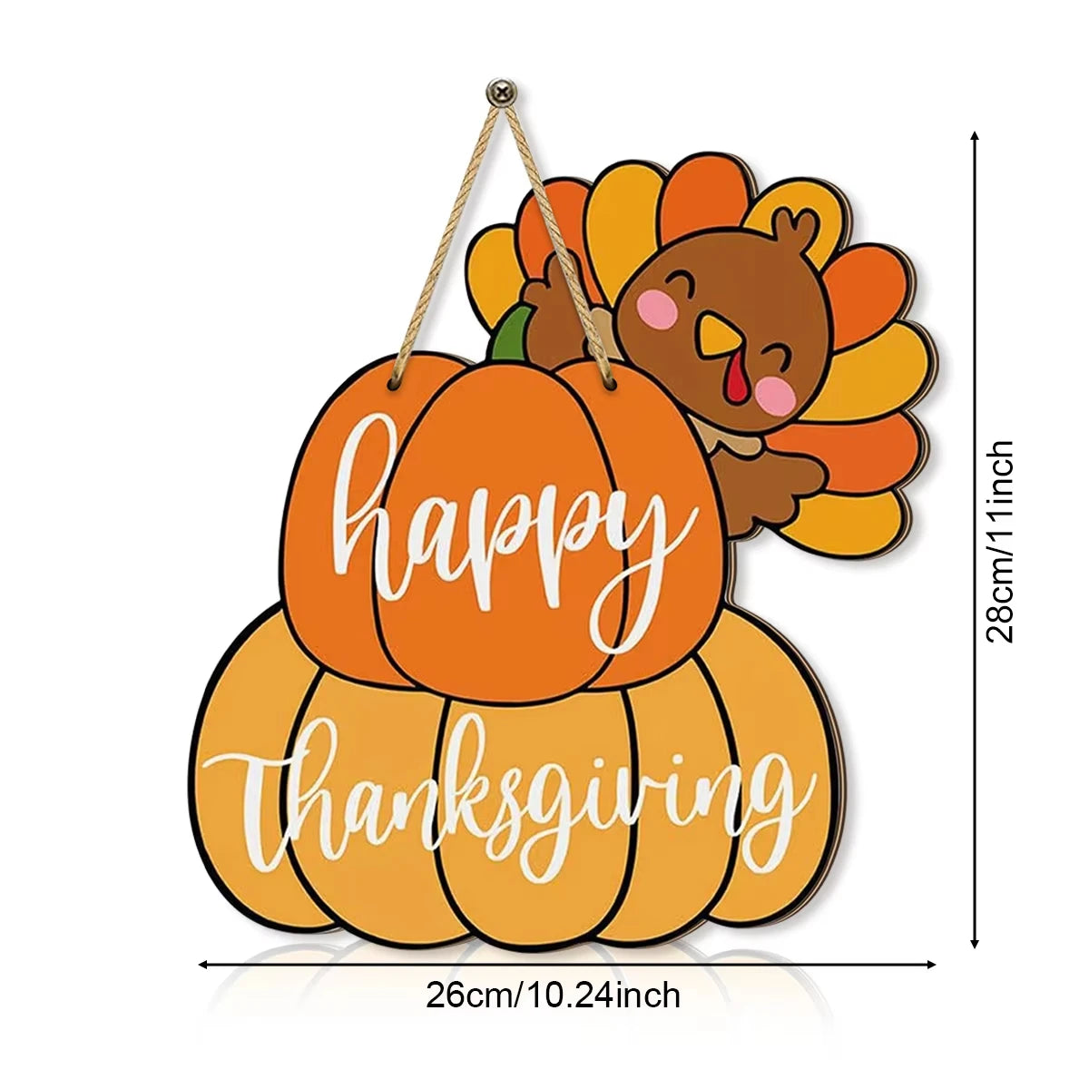 Thanksgiving Decorations Pumpkin Cute Wooden Sign with Turkey and Pumpkins - 
