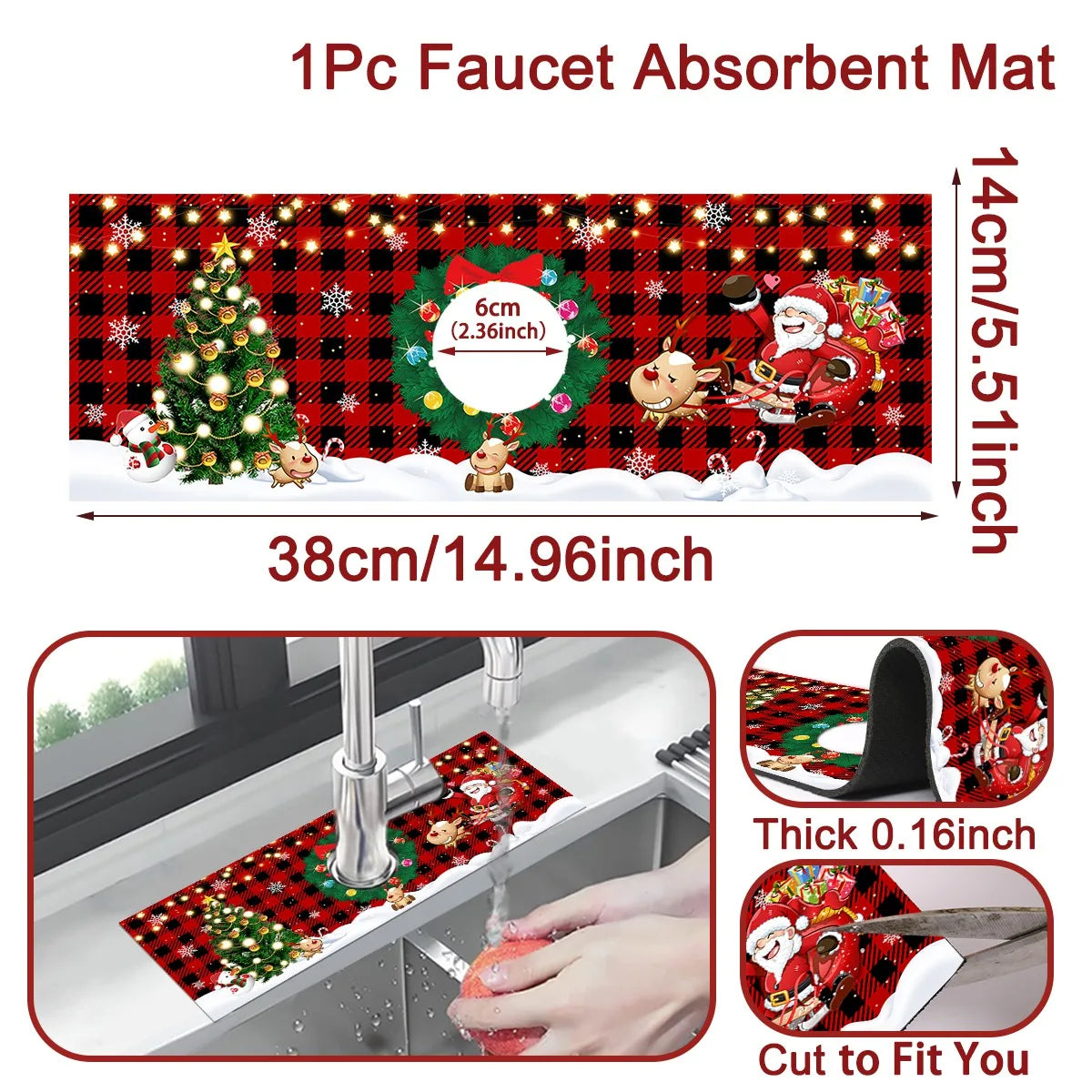 Christmas Kitchen Diatomaceous Earth Mat, Faucet Absorbent Mat Home Bathroom Kitchen Countertop Accessories Christmas Decor 2024