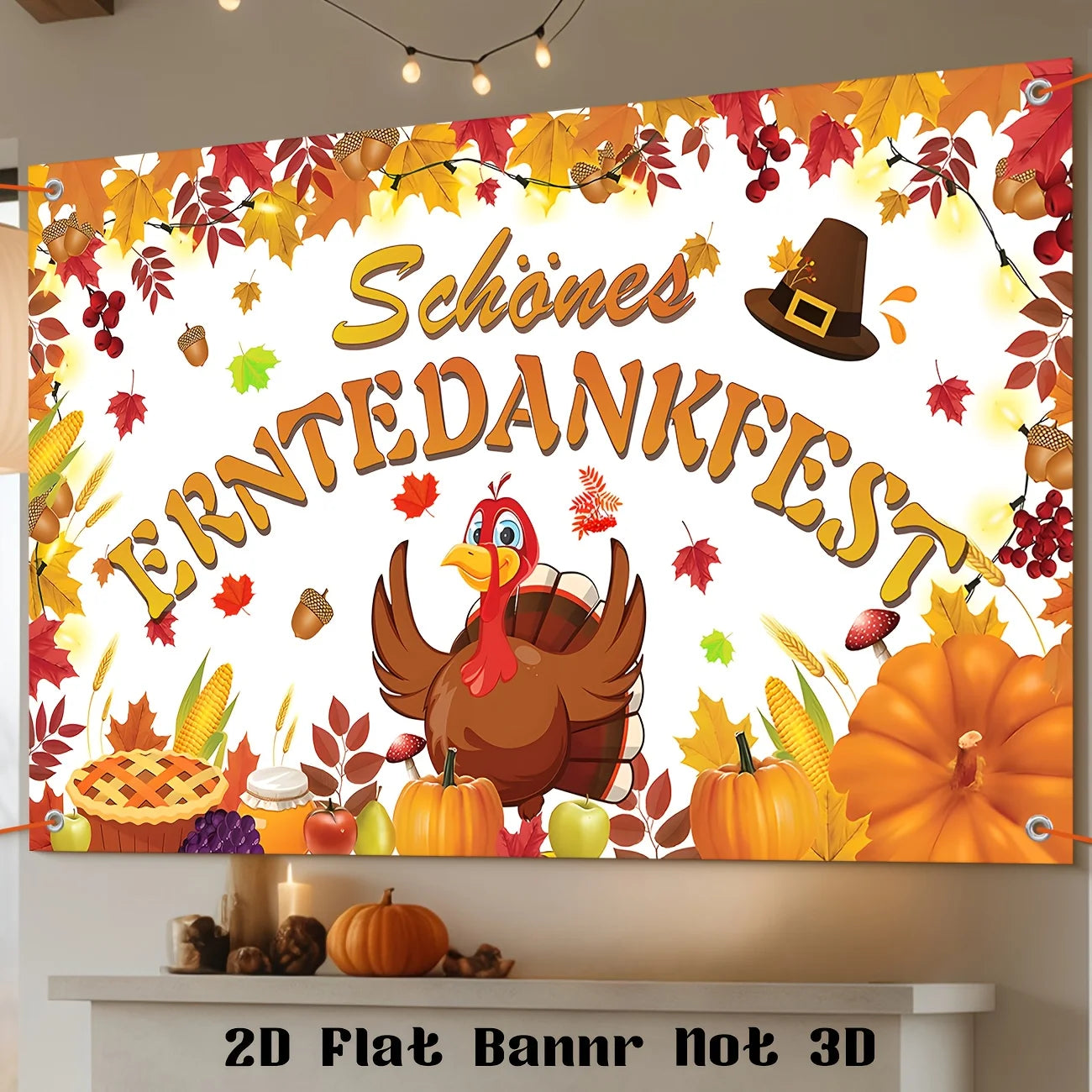 2D Flat Banner Fall Thanksgiving Decorations Happy Thanksgiving Day Hanging Banner Glücklicher Erntedankfest Banner Turkey Pumpk