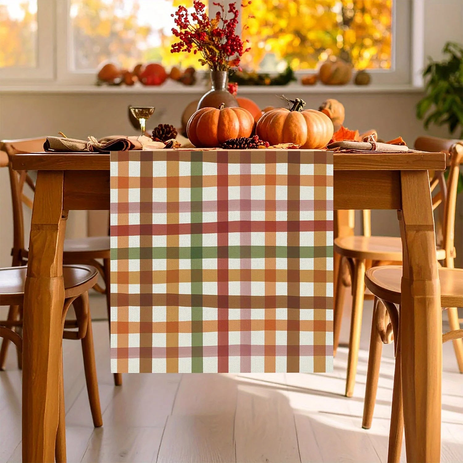 Autumn Table Runner Thanksgiving Halloween Decor Polyester Orange Brown Green Beige Red For Farmhous Table Easy To Clean