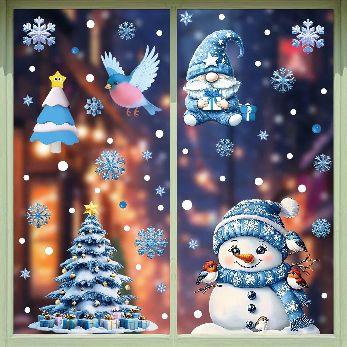 Christmas Decorative Window Stickers Cartoon Santa Snowmen Bells Static Glass Christmas  Decorations for Holiday Party Xmas