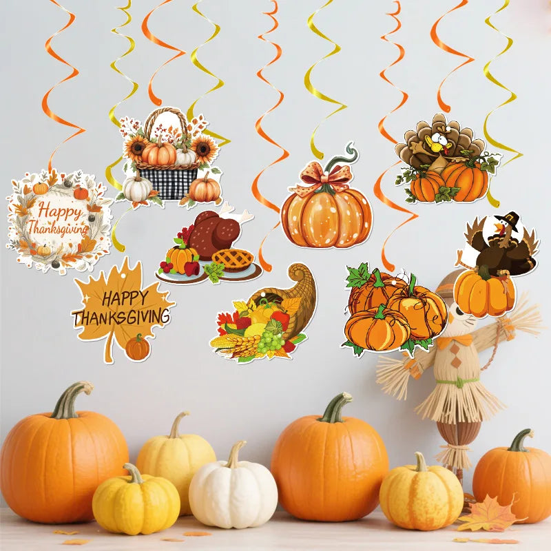 Paper Autumn Theme Flag String Thanksgiving Maple Leaf Pumpkin Banner Letters To Pull Flag Birthday Party Setup Happy Birthday
