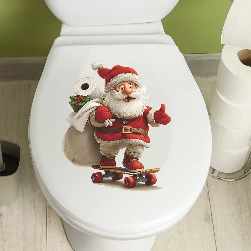 Merry Christmas Santa Toilet Stickers - Removable PVC For Bedroom Living Room Bathroom Decoration Toilet Decal