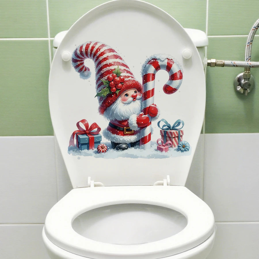 1pc Cartoon Christmas Toilet Stickers Removable PVC Bathroom Decoration For Bedrooms Living Rooms Bathrooms Toilet Lid Decals