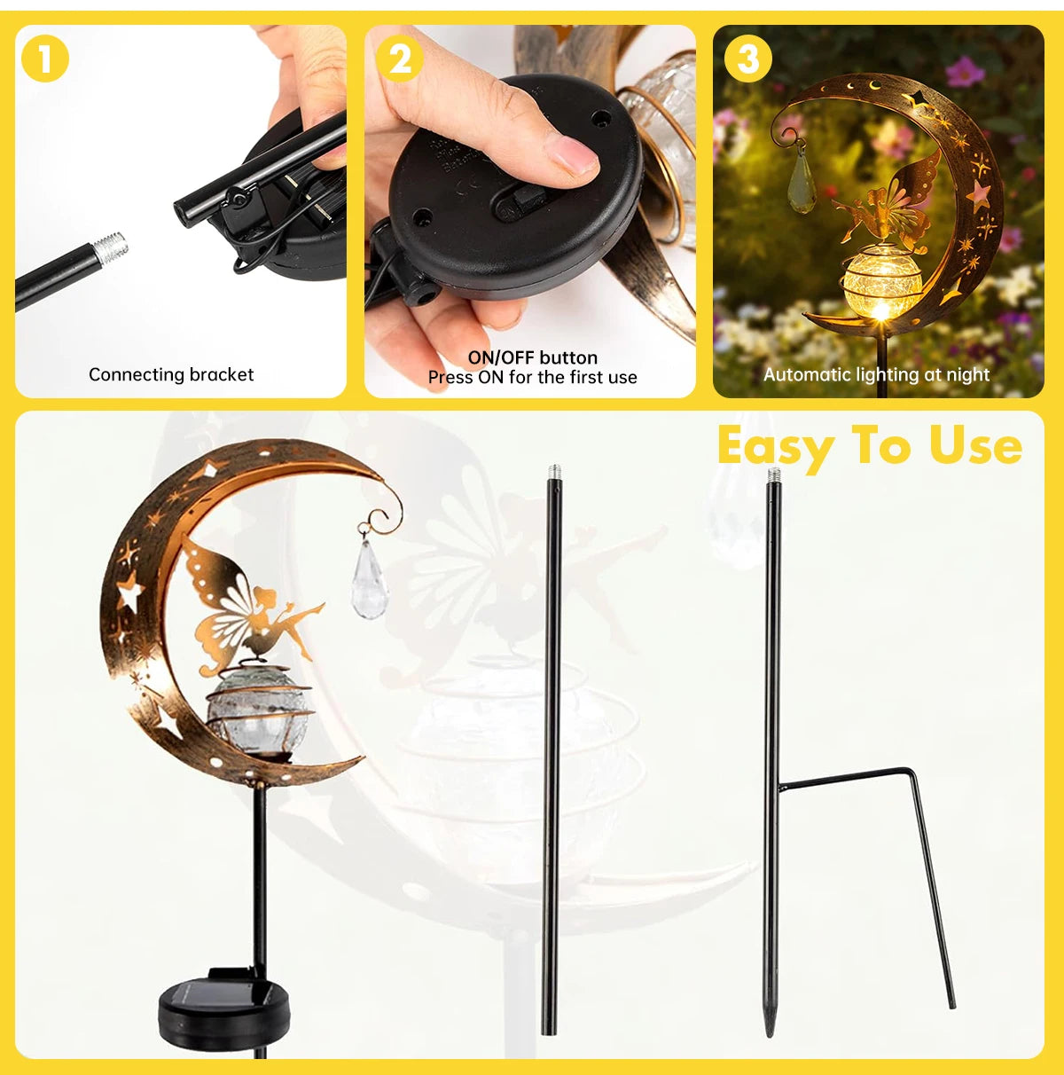 Solar Decroation Light Moon Fairy Lamp Outdoor Garden Crackle Glass Globe with Angel Pathway Stake Light Solar Grdound Light