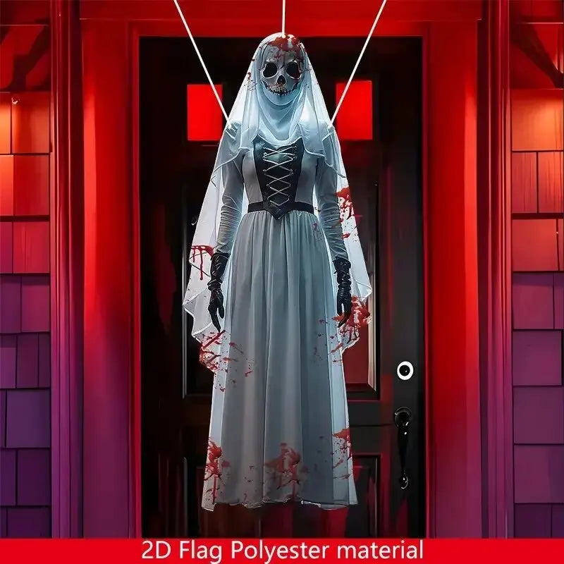 2D Halloween Horror Skull Bride Flag Halloween Horror Atmosphere Background Cloth Haunted House Indoor and Outdoor Decoration