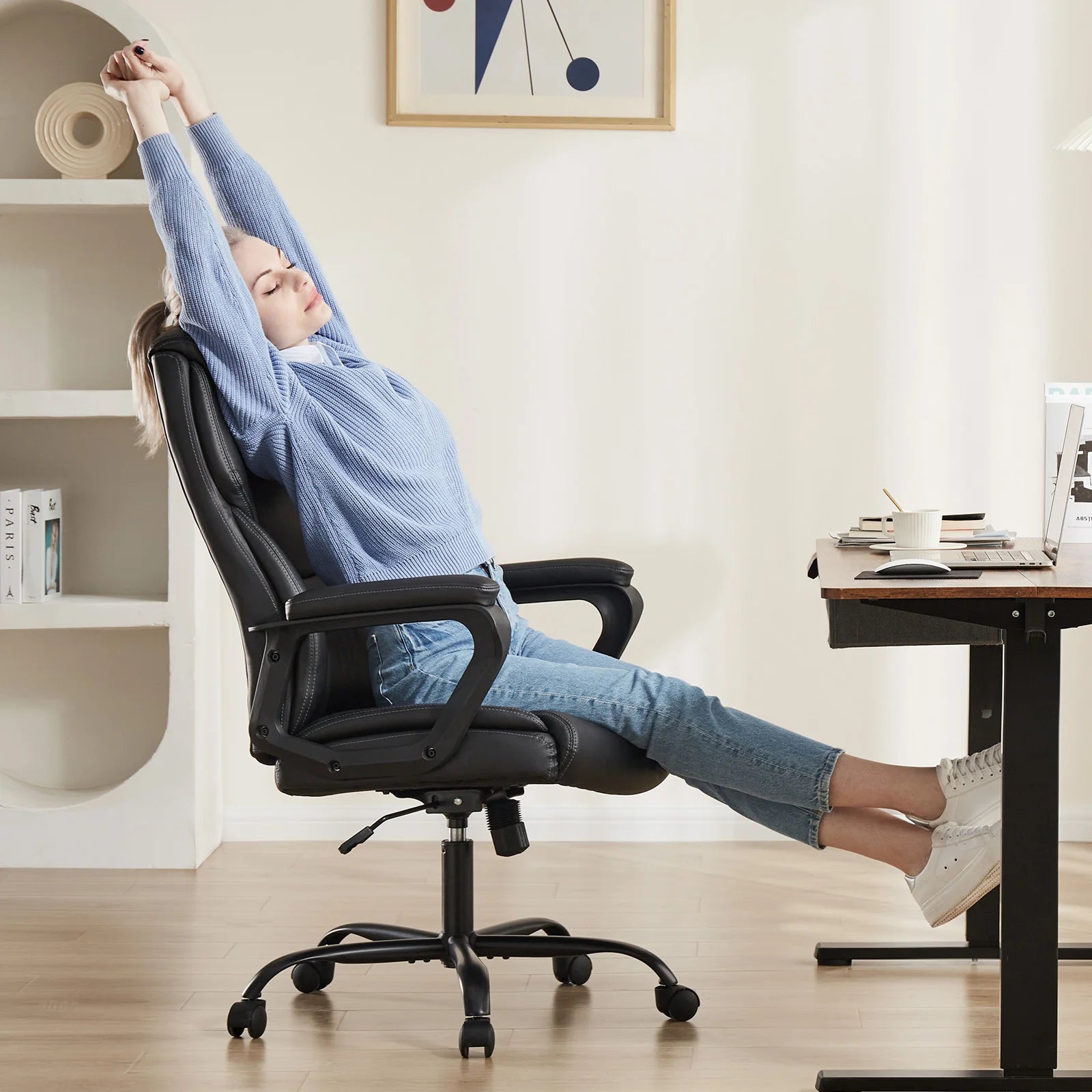 JHK Ergonomic PU Leather Padded Armrest Living Room Rocking Gaming Chair Swivel Wheel With Lumbar Support Gaming Chairs