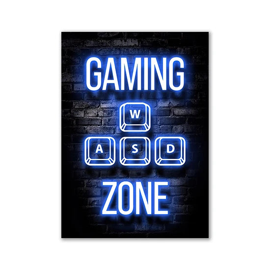 Motivational Neon Effect Game Slogan Pictures Flat Printed on Canvas Wall Posters and Paintings for Game Room Decor Gamers’ Gift