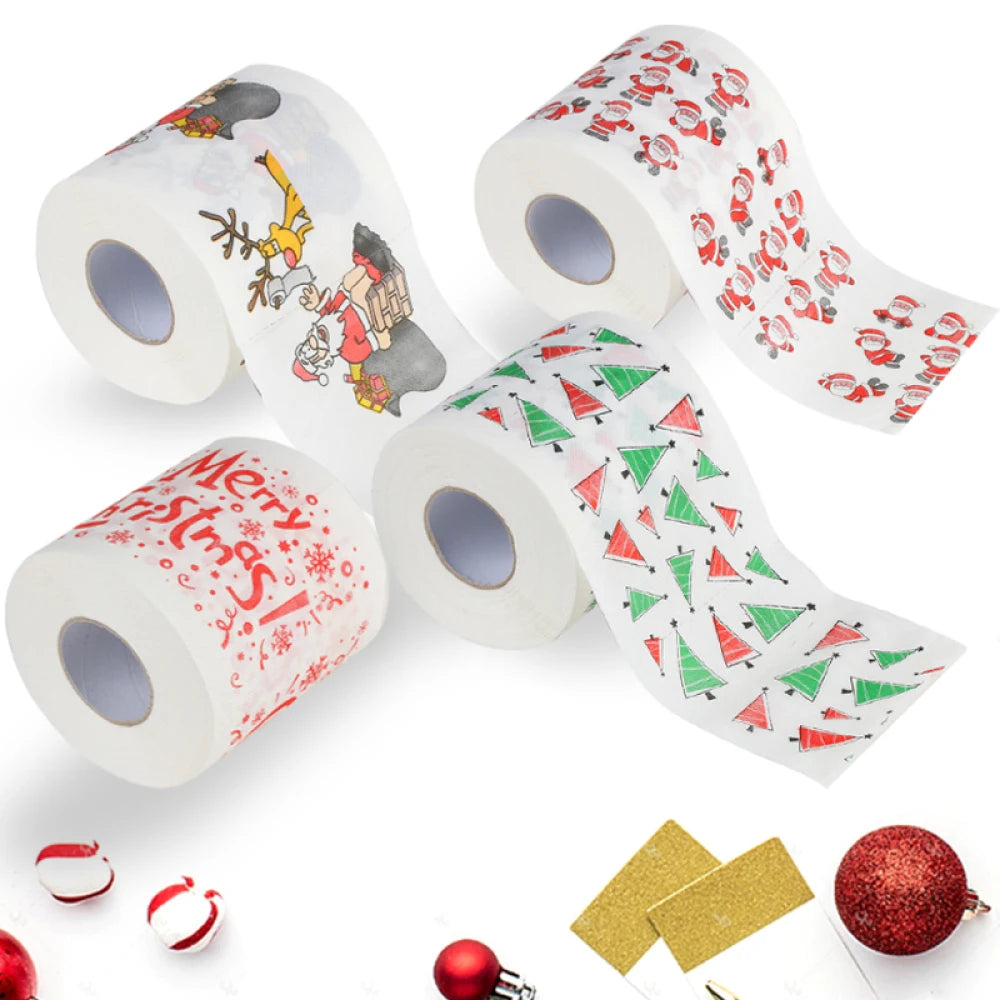 Christmas Toilet Paper Festival Theme Printed Wood Pulp Toilet Paper Festive Gifts Roll Santa Claus Reindeer Decor Supplies