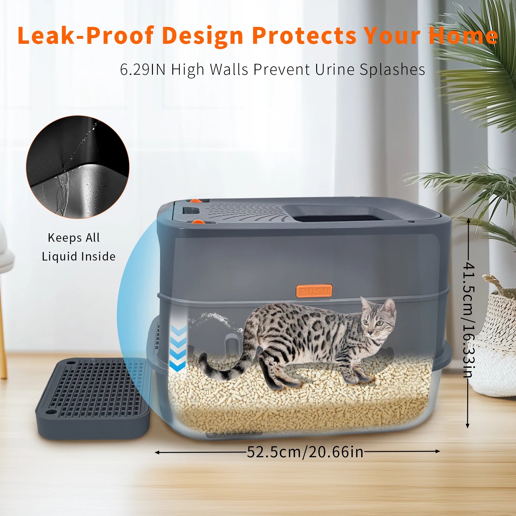 Extra Large Stainless Steel Cat Litter Box Full Enclosed Cat Litter Tray Pan High Sided Enclosure Removable Lid with Scoop