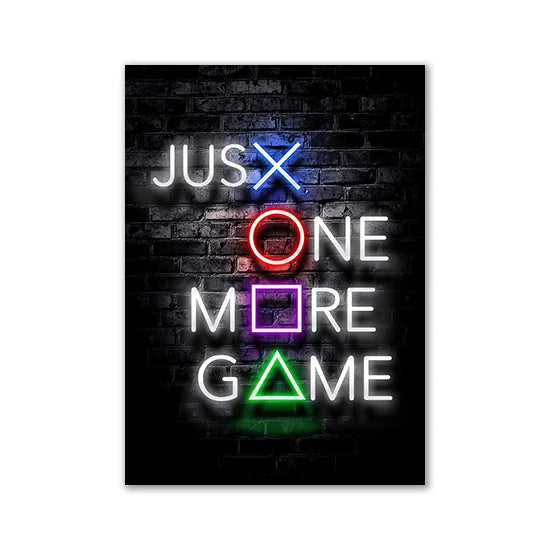 Motivational Neon Effect Game Slogan Pictures Flat Printed on Canvas Wall Posters and Paintings for Game Room Decor Gamers’ Gift