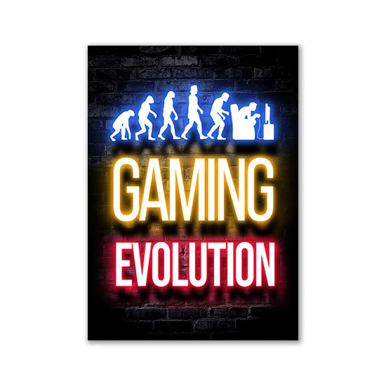 Motivational Neon Effect Game Slogan Pictures Flat Printed on Canvas Wall Posters and Paintings for Game Room Decor Gamers’ Gift
