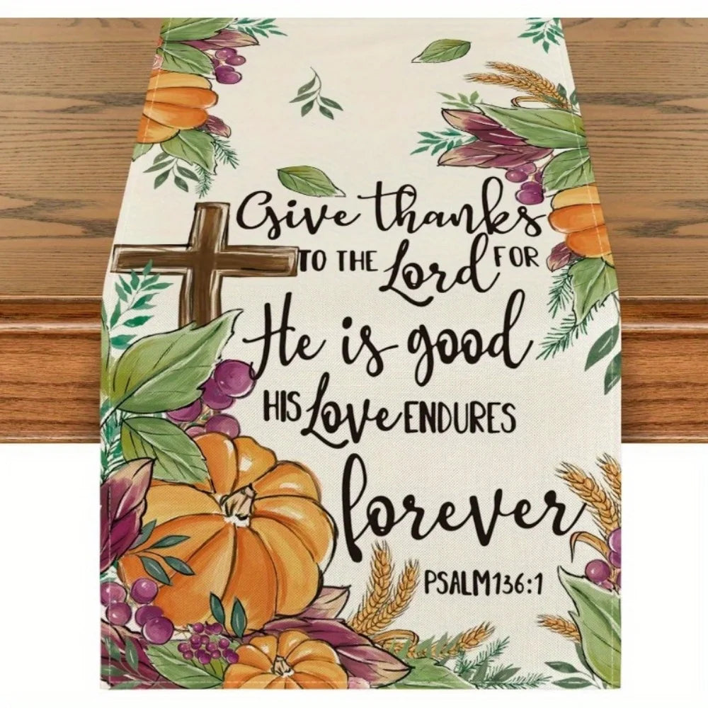 1pc, Mode Pumpkin Leaves Grapes Wheat Thanksgiving Table Runner, Seasonal Autumn Kitchen Dining Table Decoration