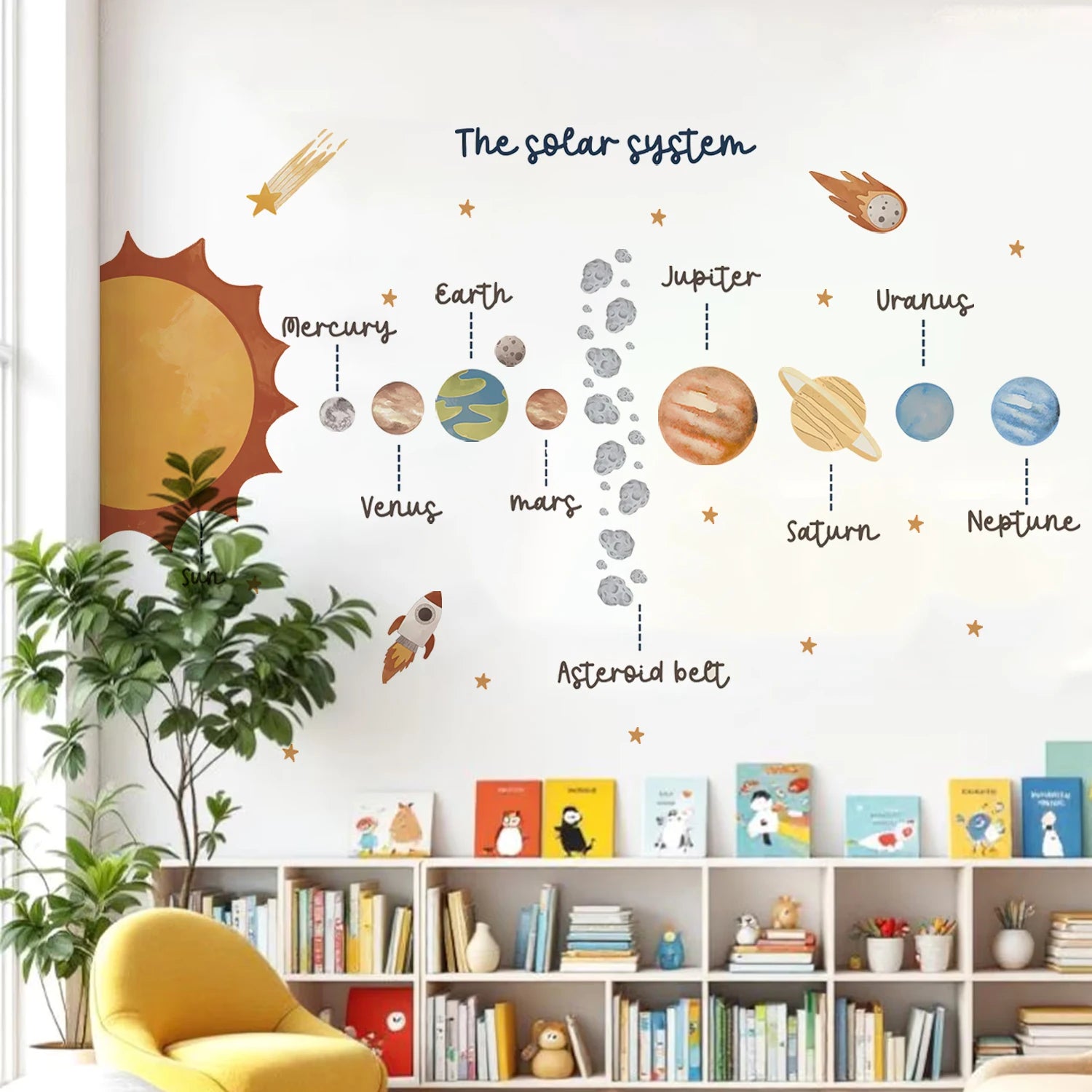 Our Solar System Space Educational Wall Sticker Child Room Boys Bedroom Countdown Rocket Playroom Vinyl Decal Living Home Decor