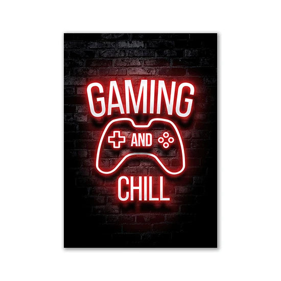 Motivational Neon Effect Game Slogan Pictures Flat Printed on Canvas Wall Posters and Paintings for Game Room Decor Gamers’ Gift