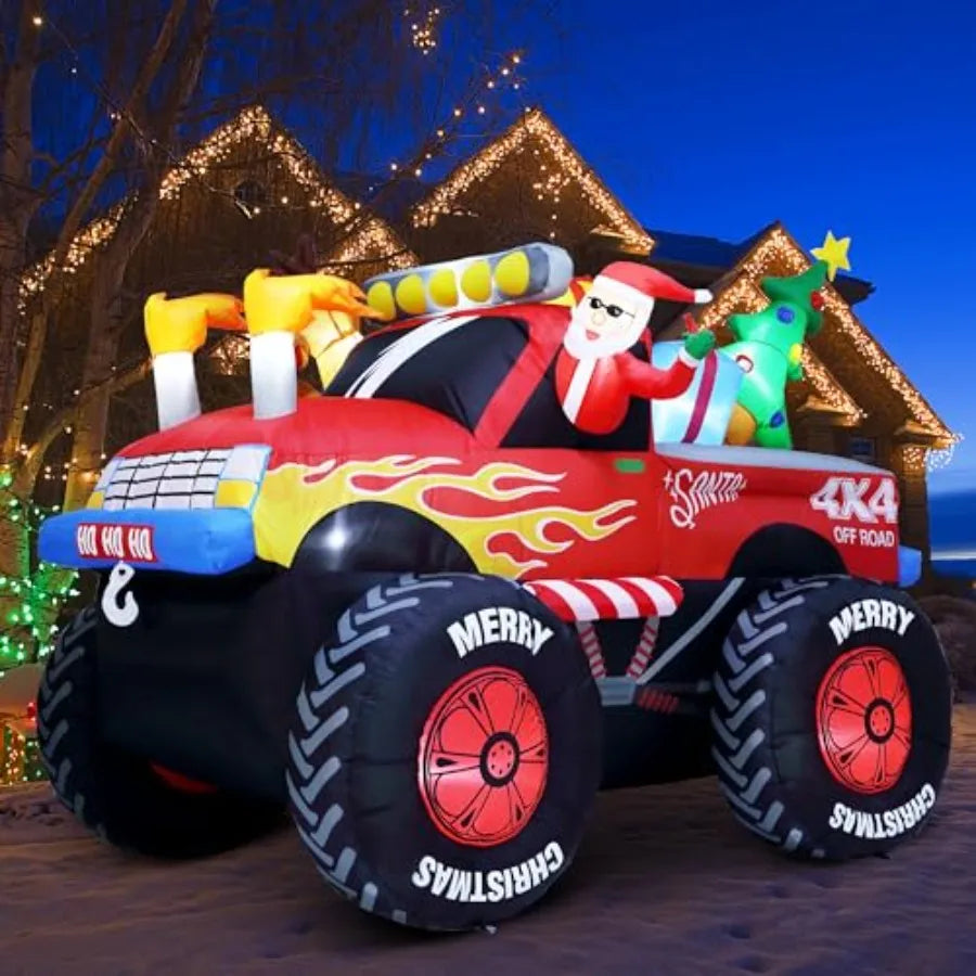 8 FT Long Santa in Monster Truck Christmas Inflatables Outdoor Decorations Christmas Blow Up Santa Claus Yard Decorations for G
