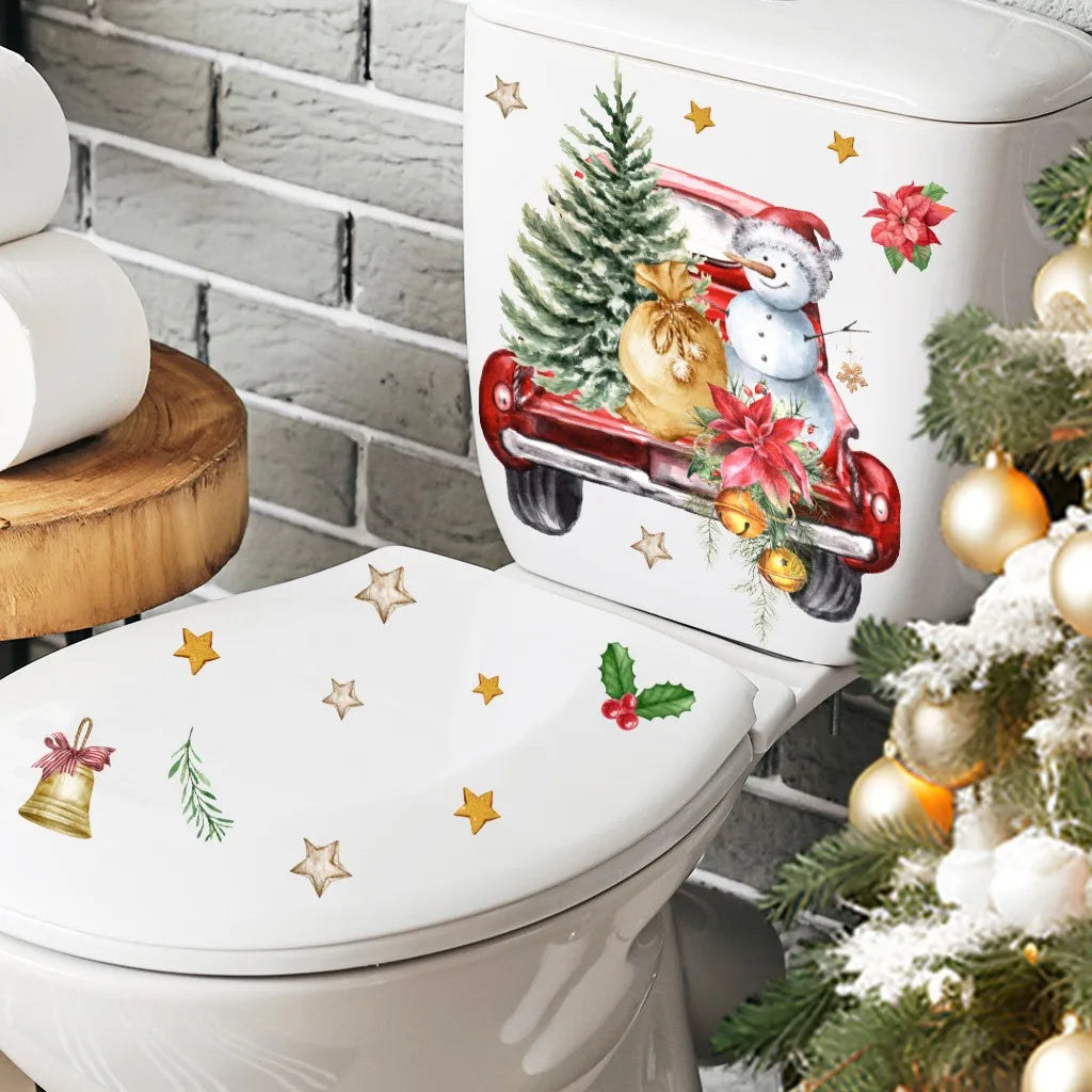 Cartoon Christmas Toilet Stickers Xmas Tree Snowman Santa Claus Stickers Merry Christmas Decor Noel Happy New Year 2026