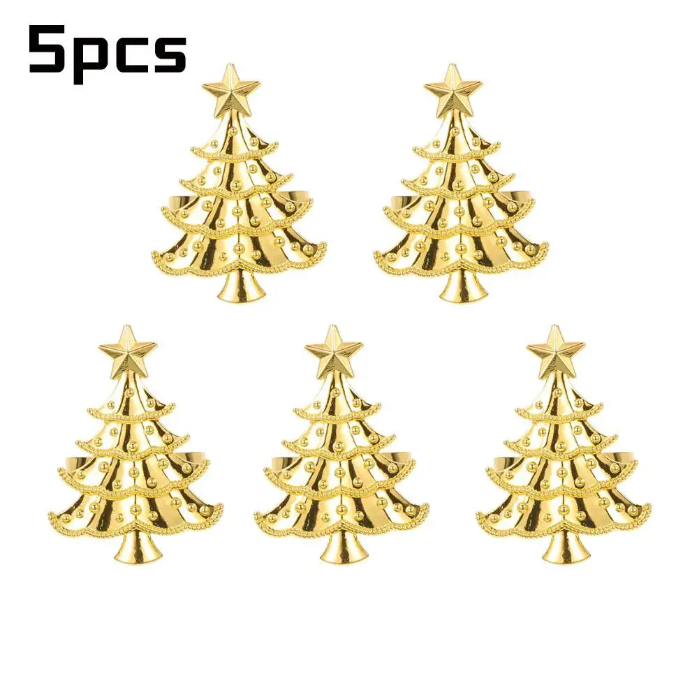 5PCS Christmas Napkin Rings Xmas Tree Ornaments 2025 Christmas Home Kitchen Dinner Table Decoration New Year Party Supplies