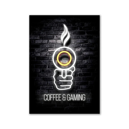 Motivational Neon Effect Game Slogan Pictures Flat Printed on Canvas Wall Posters and Paintings for Game Room Decor Gamers’ Gift