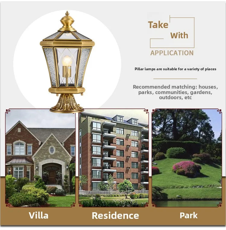 European Style Outdoor Waterproof Lawn Brass Lighting Retro Garden Villa Wall Light Engineering Landscape Courtyard E27 Fixture