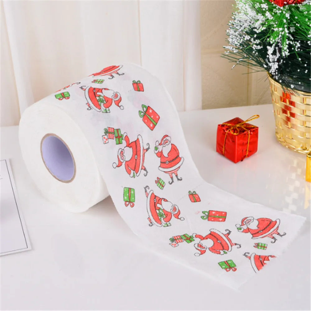 Christmas Toilet Paper Festival Theme Printed Wood Pulp Toilet Paper Festive Gifts Roll Santa Claus Reindeer Decor Supplies
