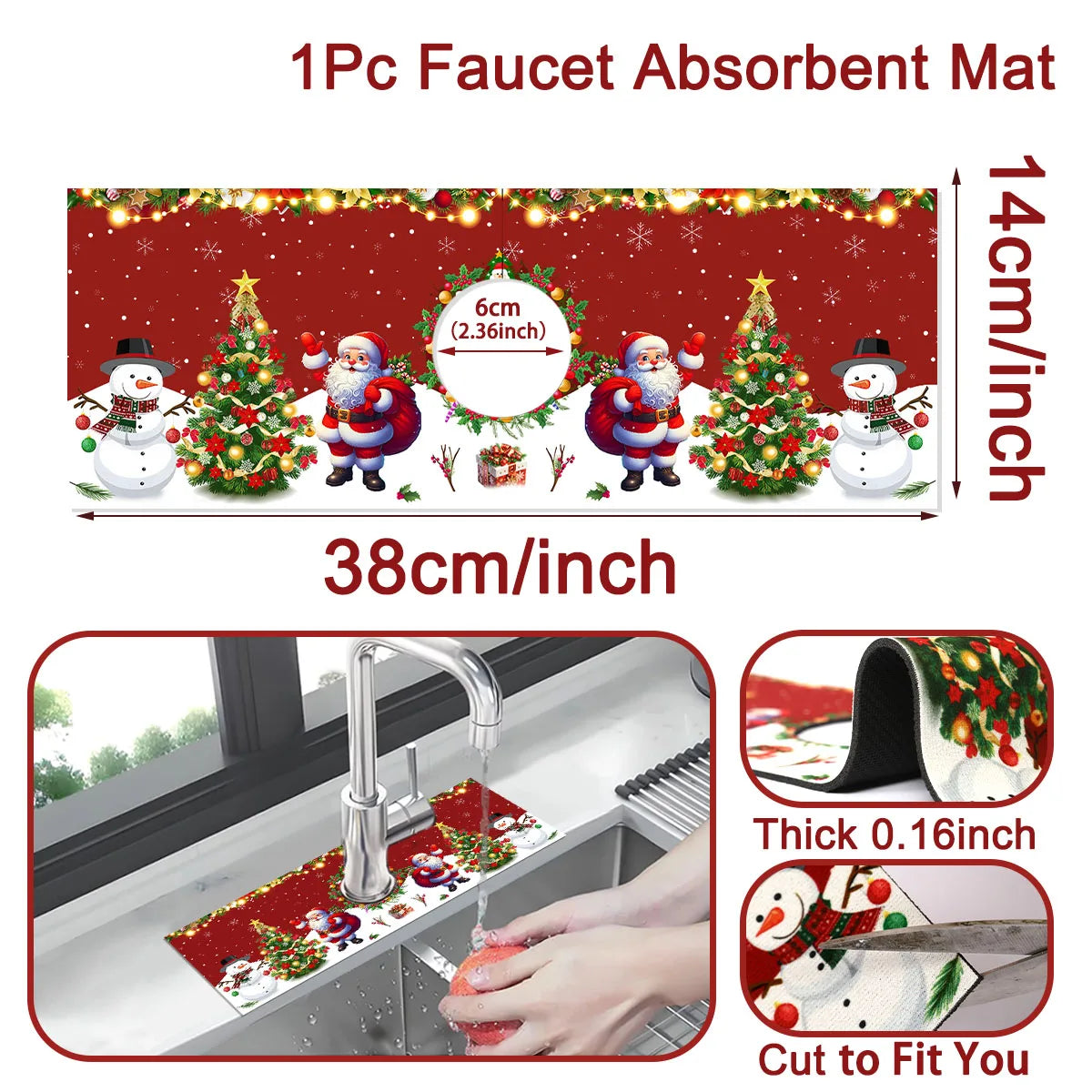Christmas Kitchen Diatomaceous Earth Mat, Faucet Absorbent Mat Home Bathroom Kitchen Countertop Accessories Christmas Decor 2024