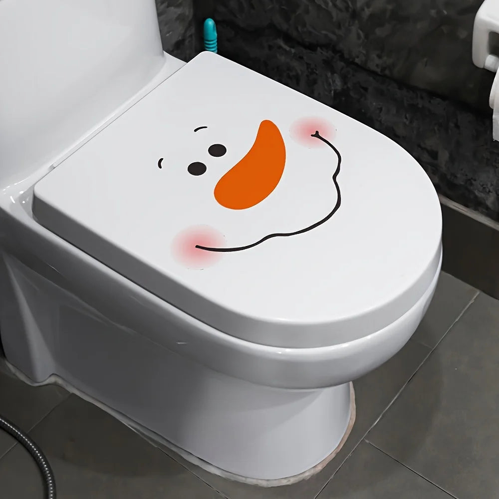 1pc Christmas Snowman Toilet Lid Decal - Waterproof, Removable PVC Sticker with Cheerful Smiling Snowman Design