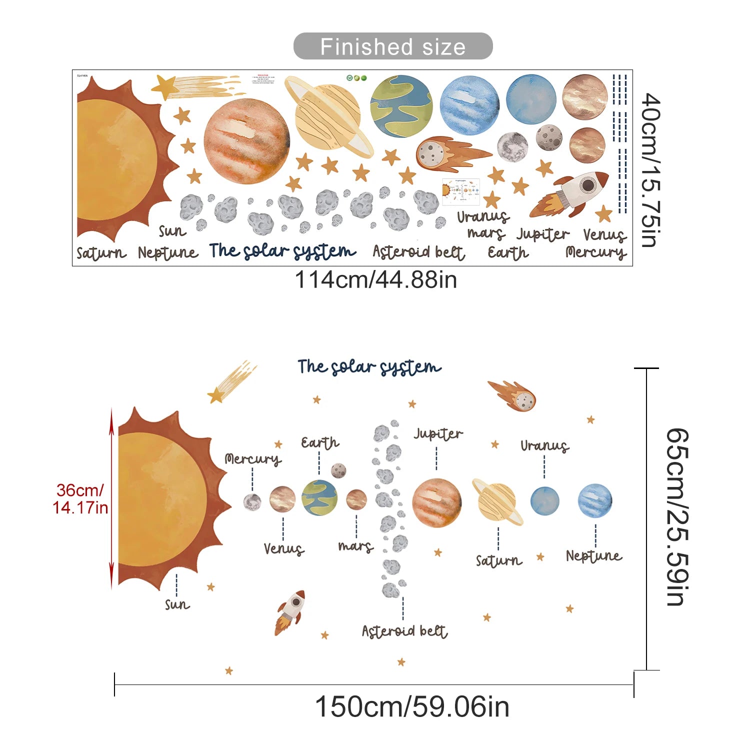 Our Solar System Space Educational Wall Sticker Child Room Boys Bedroom Countdown Rocket Playroom Vinyl Decal Living Home Decor