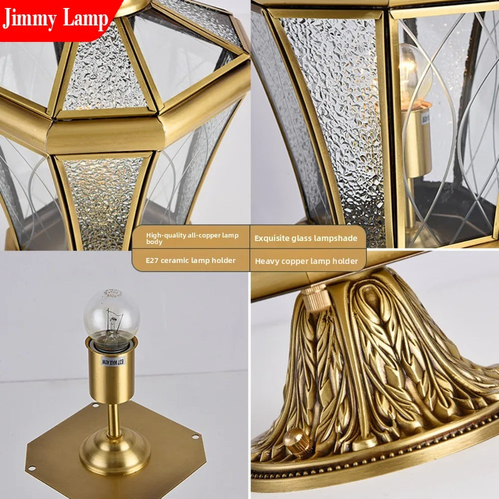 European Style Outdoor Waterproof Lawn Brass Lighting Retro Garden Villa Wall Light Engineering Landscape Courtyard E27 Fixture