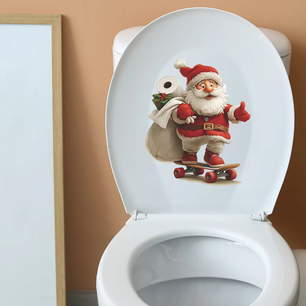 Merry Christmas Santa Toilet Stickers - Removable PVC For Bedroom Living Room Bathroom Decoration Toilet Decal