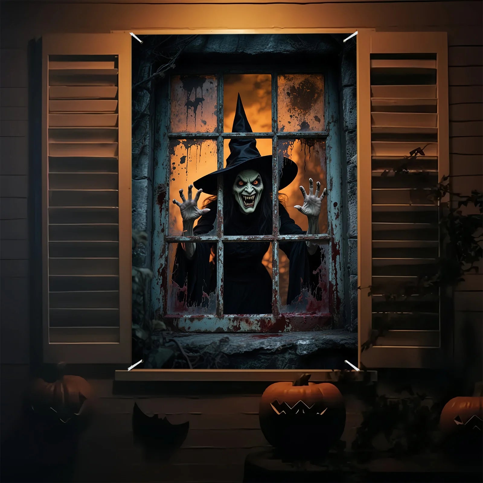 1pcs Halloween Party Banner - Durable Polyester Indoor and Outdoor Decorations Designed By The Terrifying Witch for Halloween