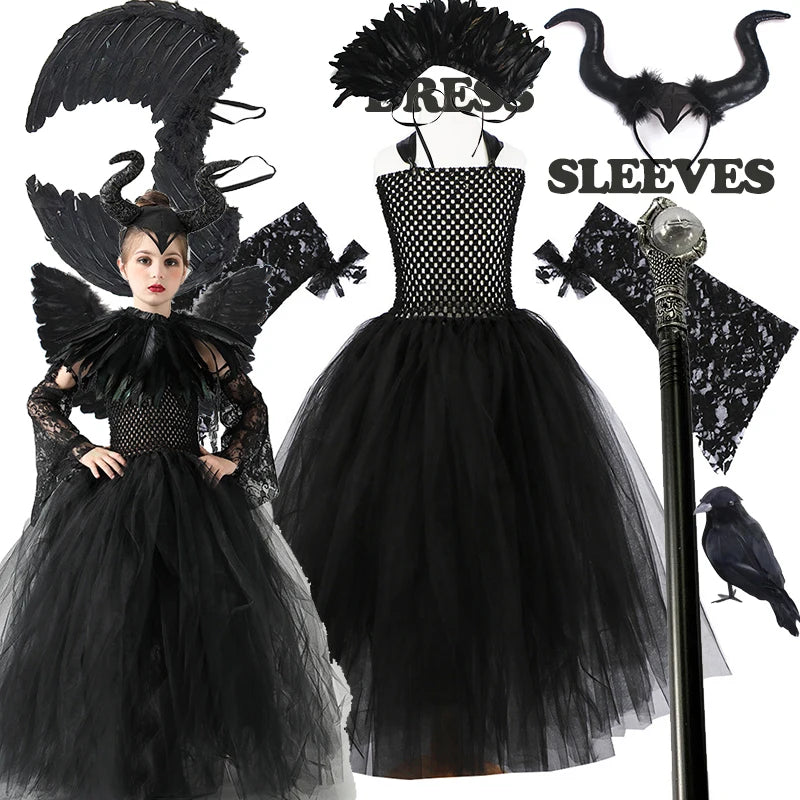 Maleficent Halloween For Children Costume Tulle Purple Black Dress Girls Cosplay Vestidos Party Evil Queen Mesh Princess Dresses