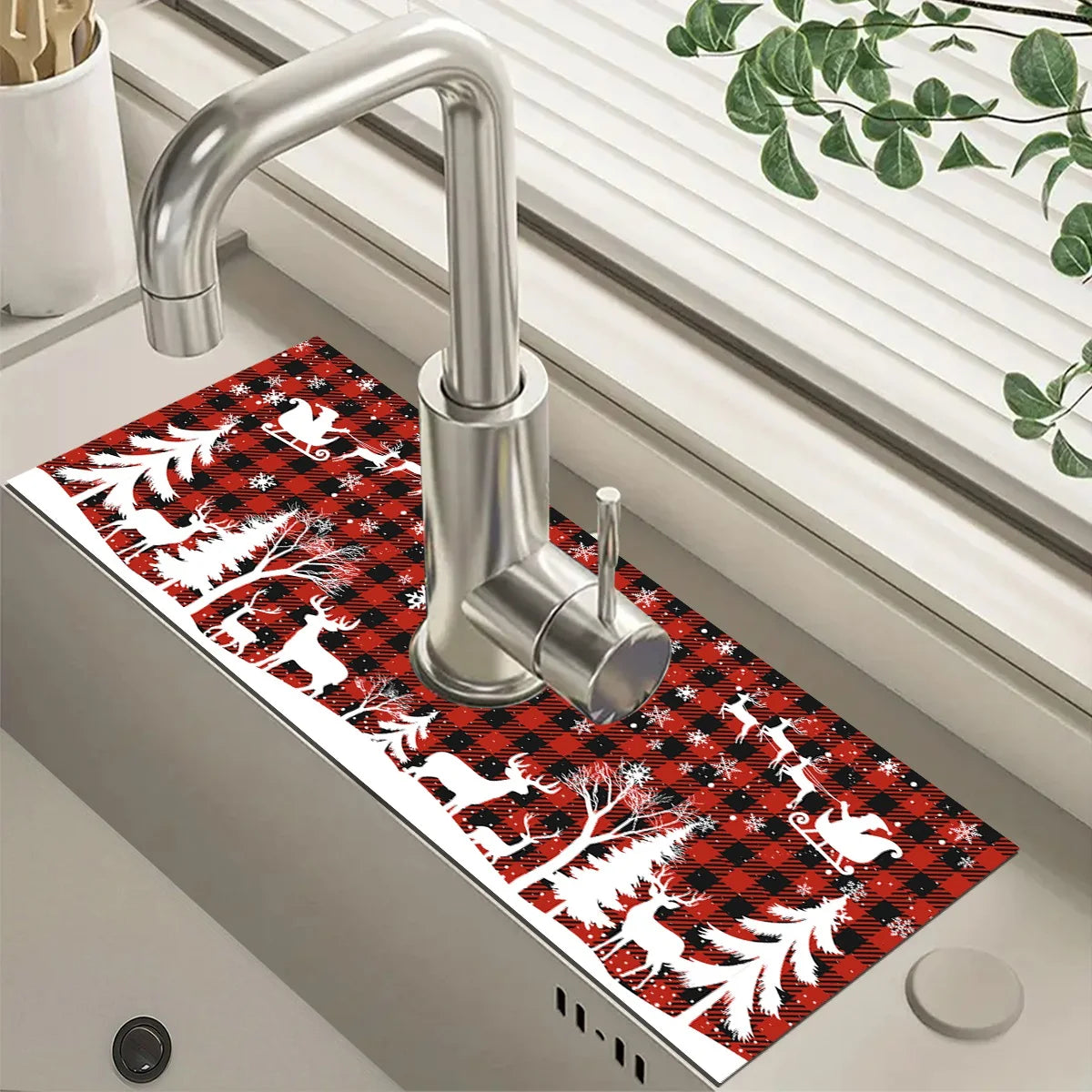 Christmas Kitchen Diatomaceous Earth Mat, Faucet Absorbent Mat Home Bathroom Kitchen Countertop Accessories Christmas Decor 2024