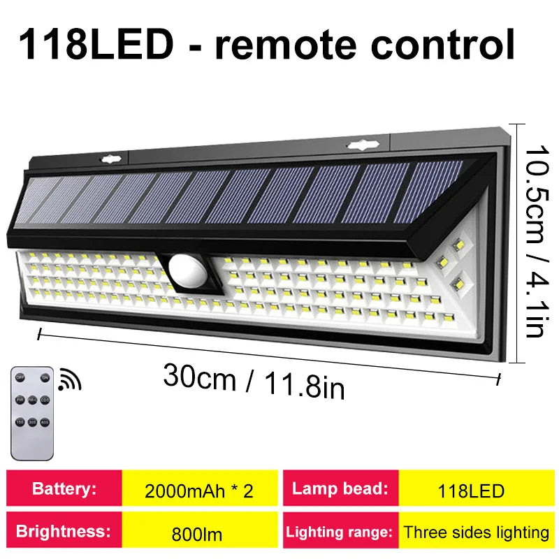 118LED Newest Solar LED Lights Outdoor Solar Lamp Of Motion Sensor 4 Mode Waterproof IP65 Solar Garden Light Street Yard Lantern