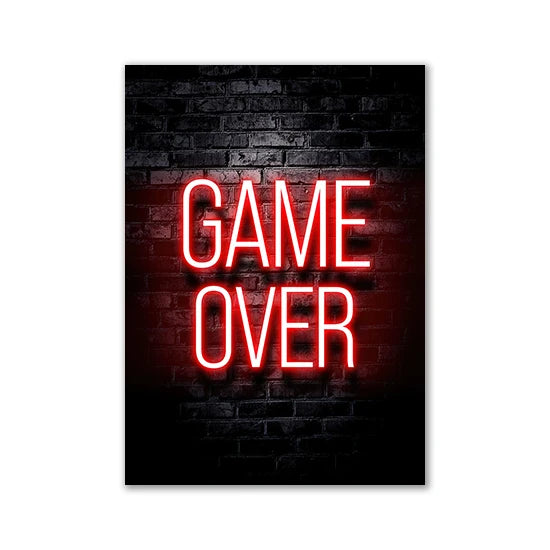 Motivational Neon Effect Game Slogan Pictures Flat Printed on Canvas Wall Posters and Paintings for Game Room Decor Gamers’ Gift