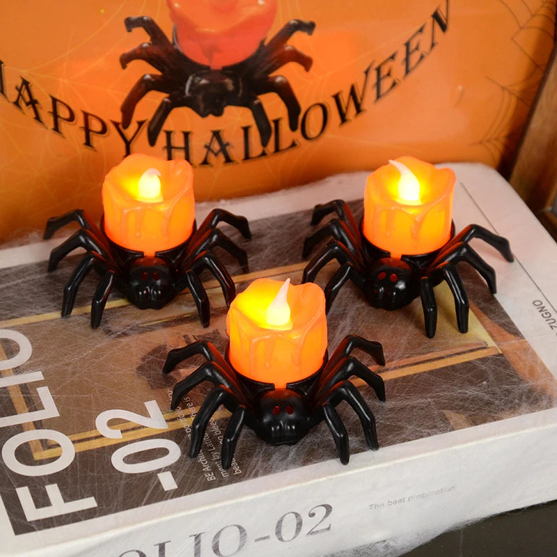 1PCS Halloween Decorations LED Candle Light Plastic Spider Pumpkin Lamp for Home Bar Haunted House Halloween Party Decor