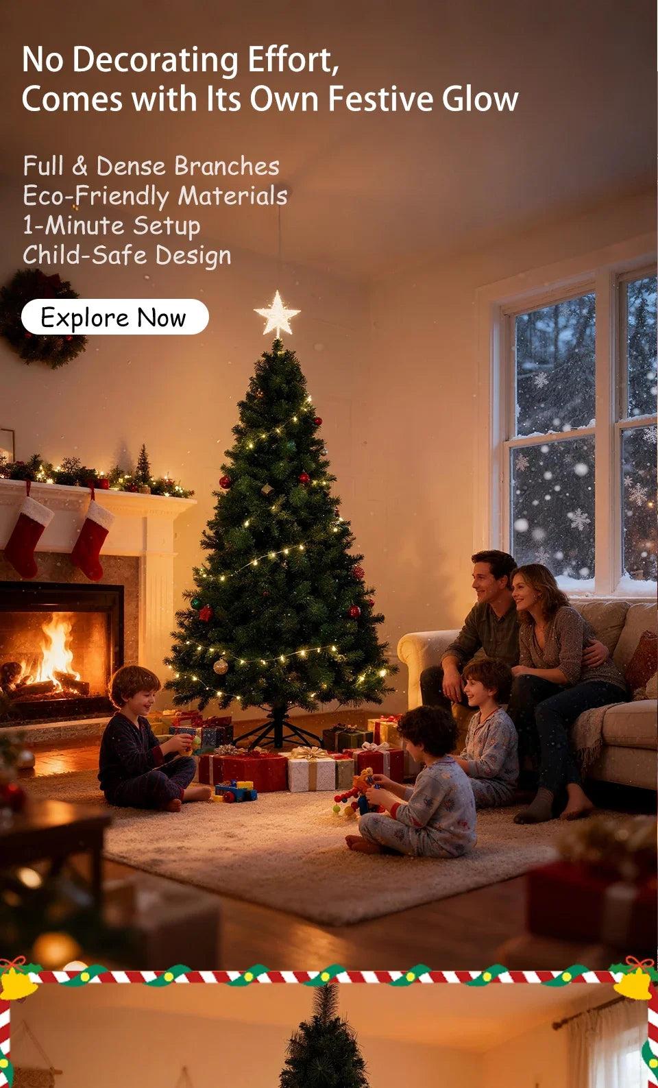 Pre-Lit Pop Up Christmas Tree 180cm 210cm 240cm, Easy Setup Artificial PVC Pine Needle Xmas Tree with Iron Base for Home Decor